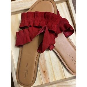 Red ruffle American Eagle flip flops